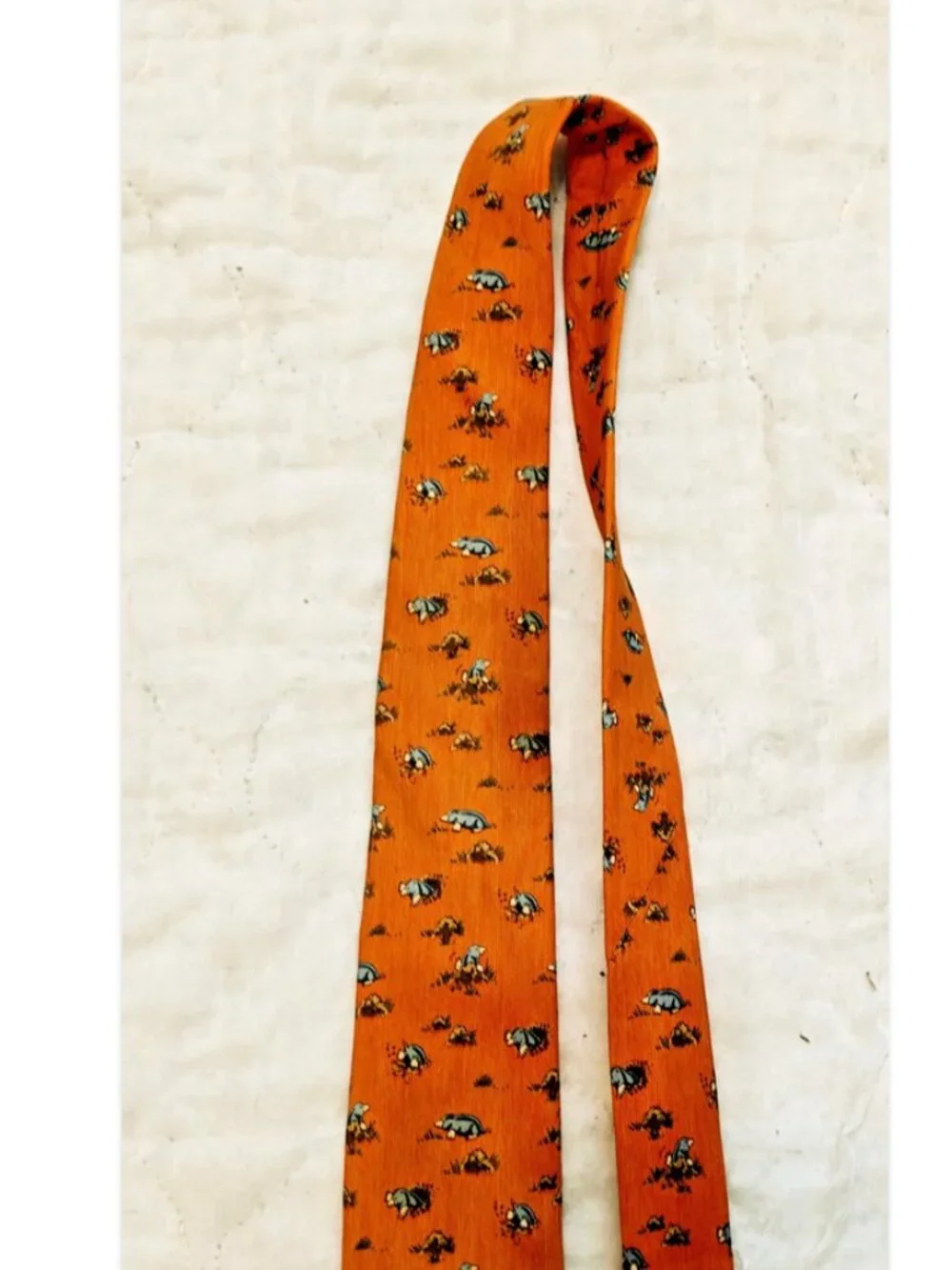 Hermes Whimsical Moles Animals Men's Tie Orange Silk 7794 FA 3.5